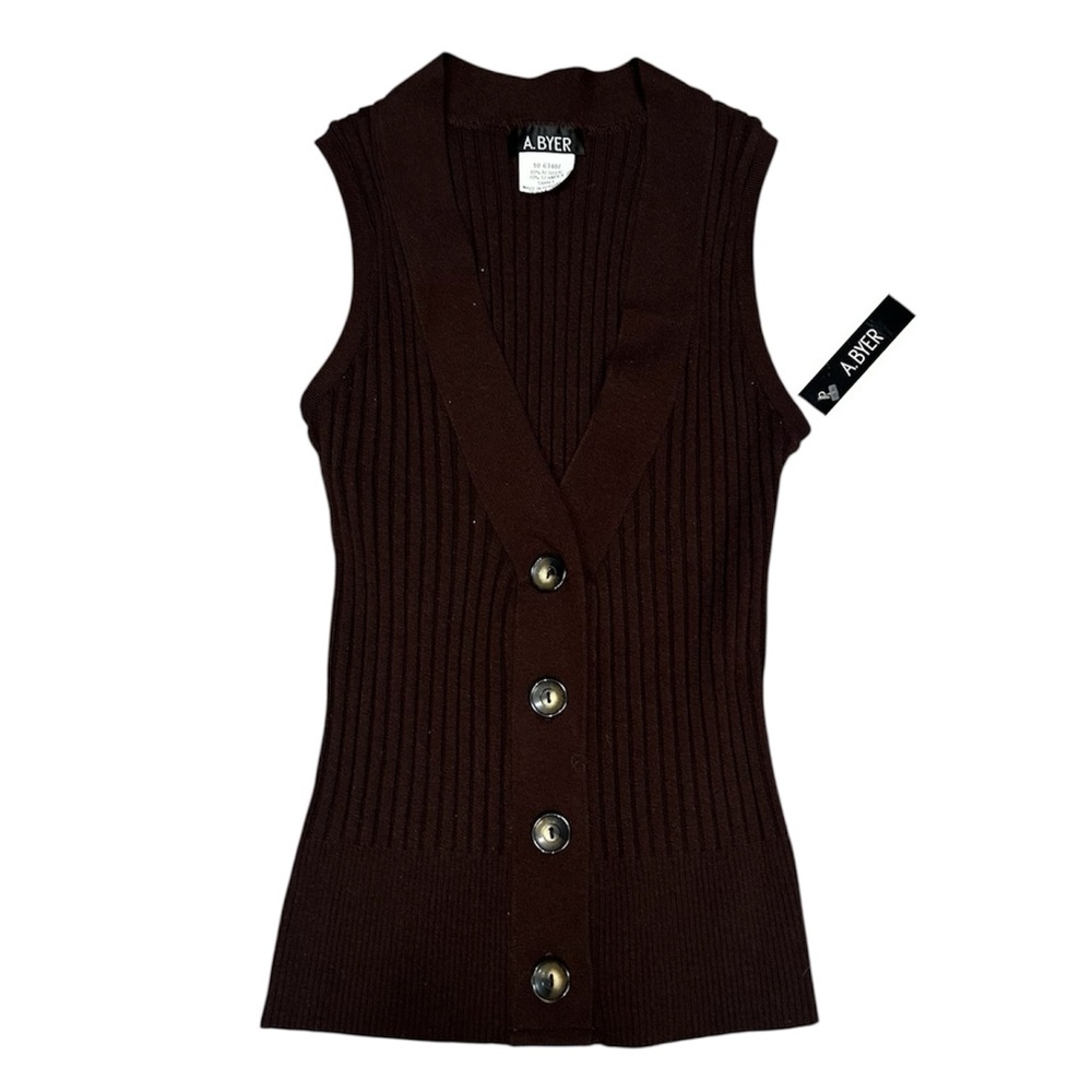 New A. Byer Chocolate Ribbed Sweater Knit Vest sz Small
